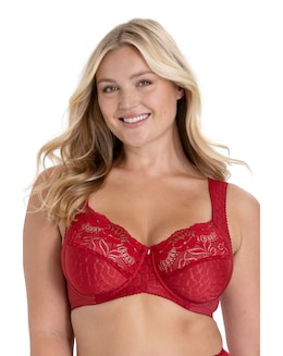 Miss Mary of Sweden Jacquard &amp; Lace Underwired Bra English Red