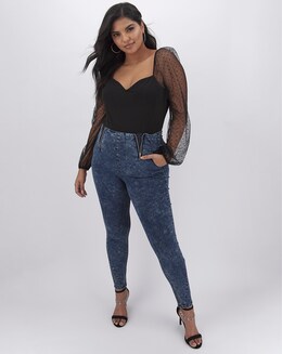 Blue Acid Zip Detail High Waist Shaper Jeggings