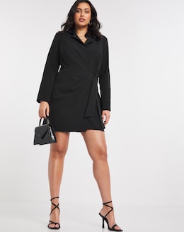 Black Twist Front Blazer Dress