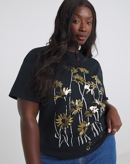 Floral Foil Print Graphic T-Shirt