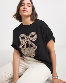 Black Leopard Cherry Graphic T-Shirt