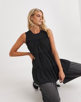 Black Tiered Sleeveless Blouse
