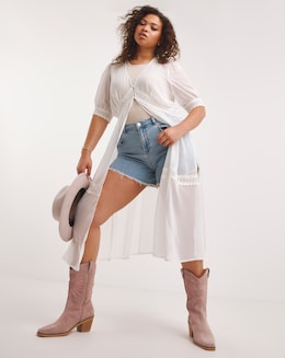 Ivory Sheer Longline Short Sleeved Kimono
