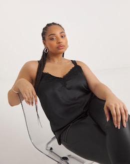 Black Lace Trim Satin Cami