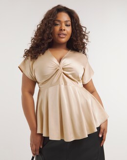 Champagne Twist Front Satin Blouse