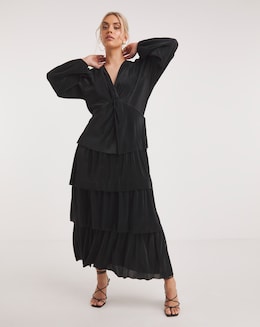 Black Tiered Plisse Maxi Dress