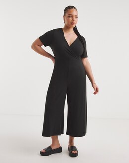 Black Supersoft Wrap Cullotte Jumpsuit