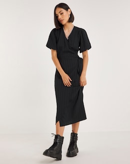 Textured Wrap Midi Dress