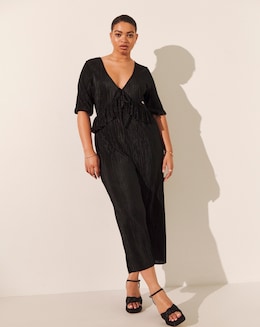 Black Plisse Culotte Jumpsuit