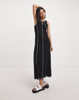 Black Contrast Stitch Midaxi Column Dress