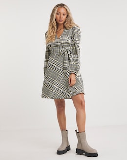 Textured Check Wrap Dress