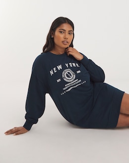 Navy Graphic Sweatshirt Dress