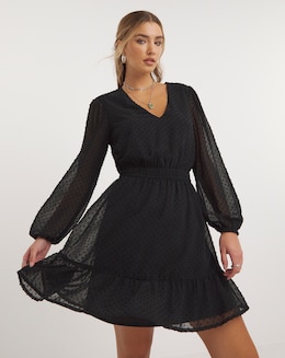Black Dobby Skater Dress