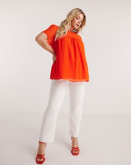 Tomato Red Dobby Boxy Blouse