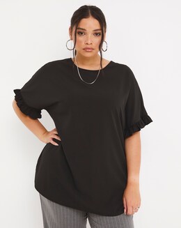 Black Frill Sleeve Boxy Top
