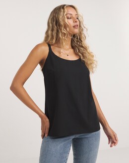 Black Lightweight Woven Scoop Neck Cami Top