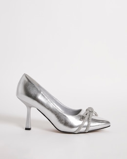 Kara Diamante Knot Heeled Metallic Shoes Ex Wide Fit