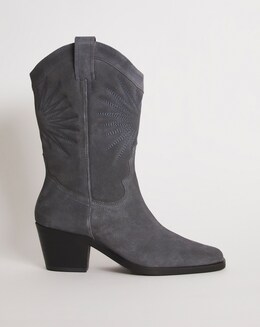 Maeve Suede Embroidered Western Cowboy Calf Boots Ex Wide Fit Standard Calf