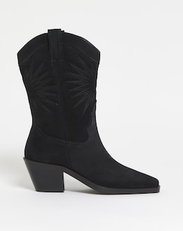 Maeve Suede Embroidered Western Cowboy Calf Boots Wide Fit Standard Calf