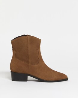 Aida Leather Western Cowboy Ankle Boots Ex Wide Fit