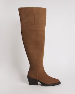 Zena Western Cowboy Suede Over The Knee Boots Wide Fit Super Curvy Calf