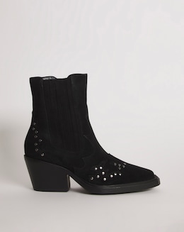 Zia Suede Studded Western Cowboy Ankle Boots Wide Fit