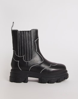 Hali Leather Embroidered Chunky Ankle Boots Wide E Fit