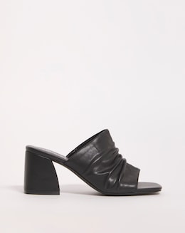 Elissa Ruched Heeled Mule Sandals Ex Wide Fit