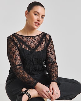 Simply Be Lace & Mesh Ruffle Top - Image