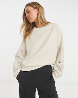 Ecru Cut Work Sleeve Sweatshirt