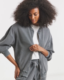 Grey Acid Wash Waffle Bomber Jacket