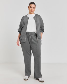 Grey Acid Wash Waffle Wide Leg Joggers
