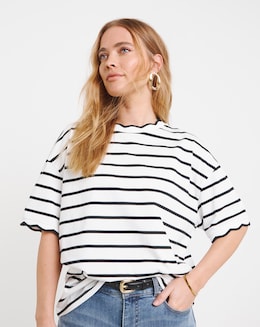 Black &amp; White Stripe Scallop Edge T-Shirt