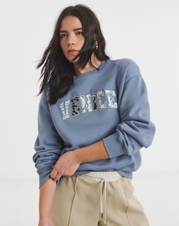 Blue Venice Embroidered Graphic Sweatshirt