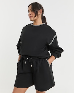Black Whipstitch Detail Jogger Short