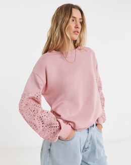 Pink Cut Work Sleeve Sweatshirt