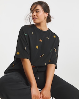 Black Sun Swirl Ditsy Embroidery T-Shirt