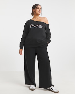 Black Portofino Embroidered Off The Shoulder Sweatshirt