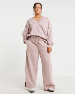 Pink Deep Waistband Wide Leg Joggers