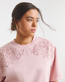 Blush Luxe Heavyweight Cotton Cut Work T-Shirt