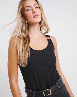 Black Ribbed Vest with Metal Trim