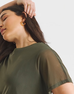 Dark Green Mesh Layer T-Shirt