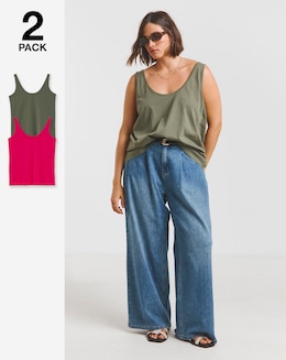 Khaki &amp; Pink 2 Pack of Slouchy Vests