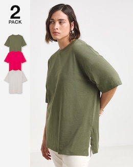 Pink, White &amp; Khaki 3 Pack Boyfriend T-Shirts