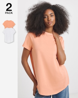 White &amp; Coral 2 Pack Curved Hem Longline T-Shirts