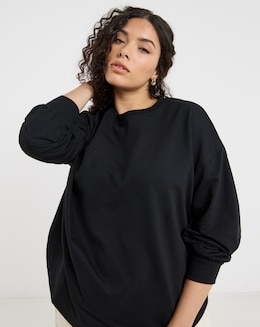 Black Curved Hem Sweatshirt