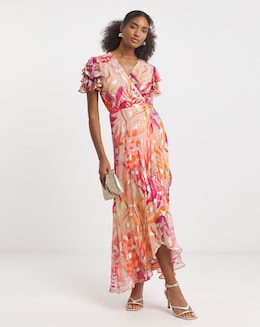 Hope &amp; Ivy Ulla Frill Sleeve Wrap Maxi Dress