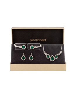 Jon Richard Silver Plated Emerald Green Pear Trio Set - Gift Boxed