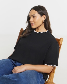 Black &amp; White Scallop Edge T-Shirt