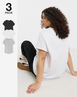 Black, White &amp; Grey 3 Pack Curved Hem T-Shirts